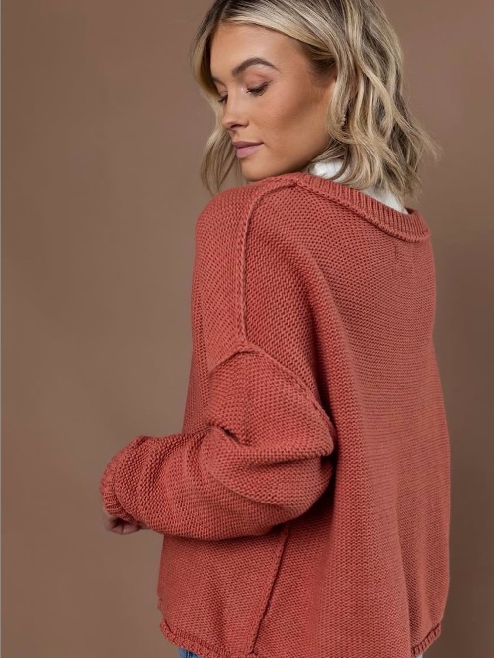 Women's Relaxed Rust Crewneck Sweater